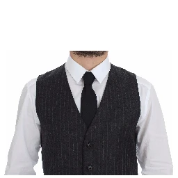 Gray Striped Wool Logo Vest Gilet Weste
