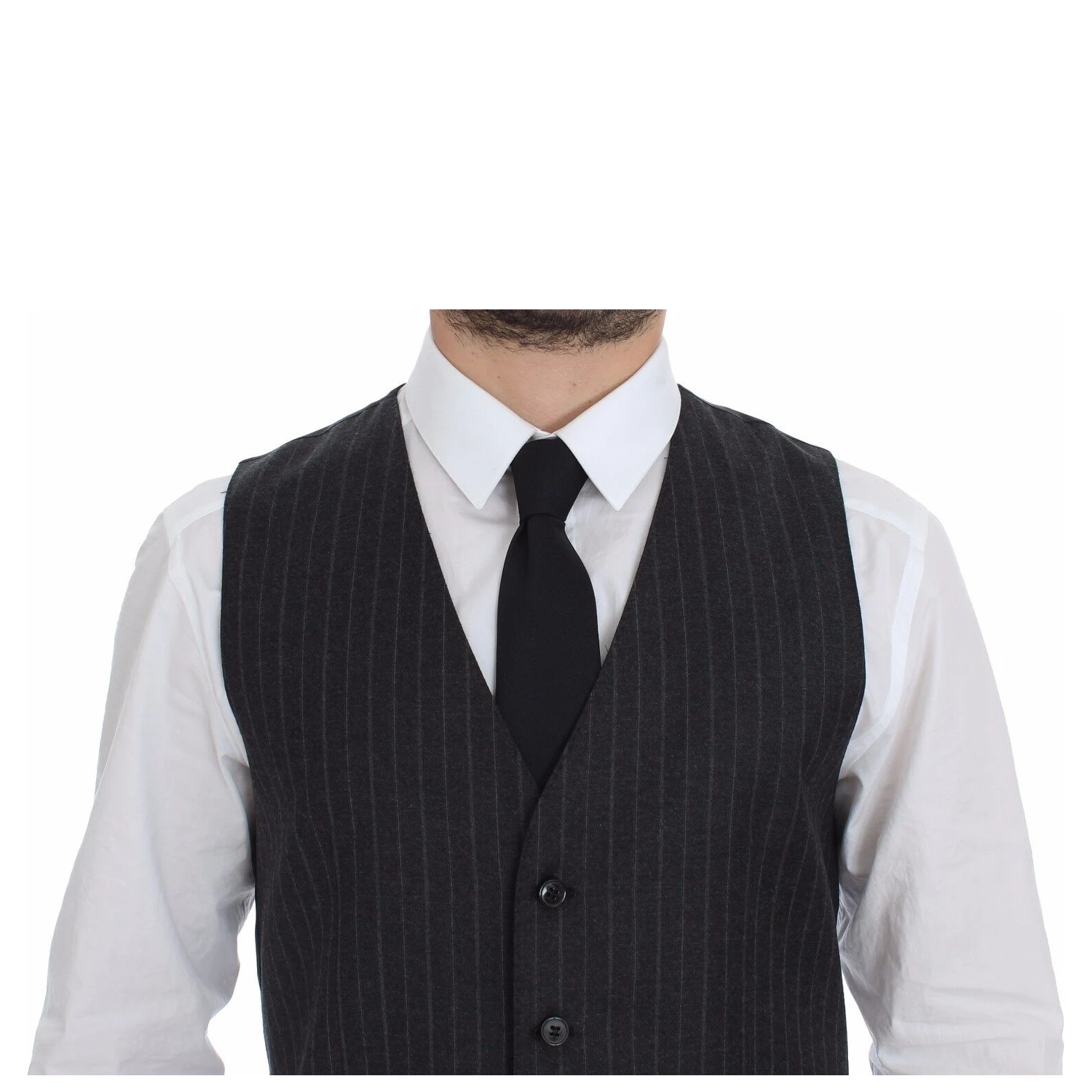 Gray Striped Wool Logo Vest Gilet Weste