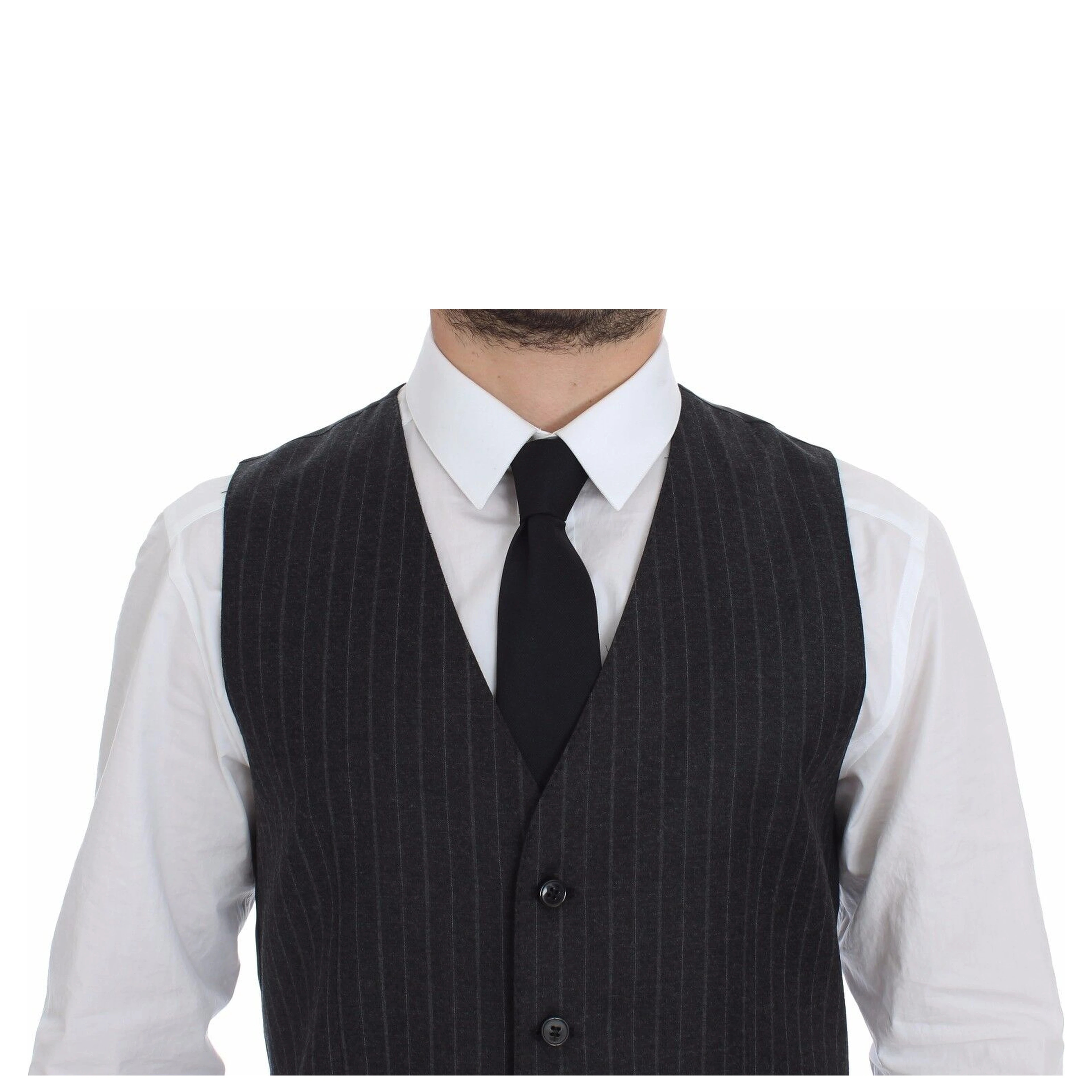 Gray Striped Wool Logo Vest Gilet Weste