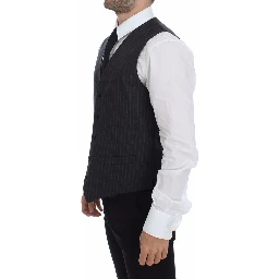 Gray Striped Wool Logo Vest Gilet Weste