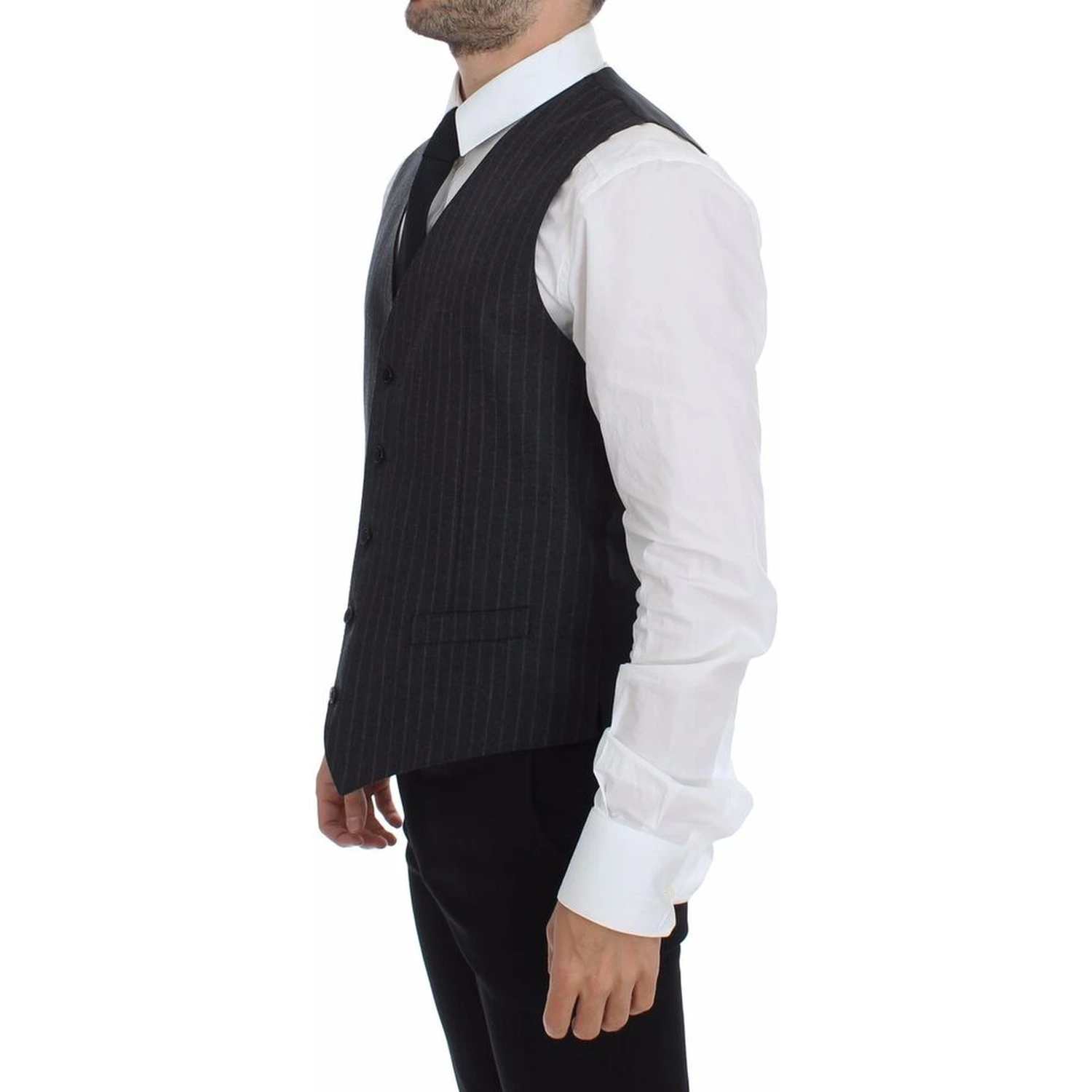 Gray Striped Wool Logo Vest Gilet Weste