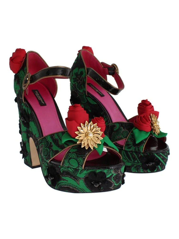 Green Brocade Snakeskin Roses Crystal Shoes alternative