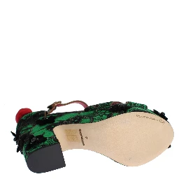 Green Brocade Snakeskin Roses Crystal Shoes