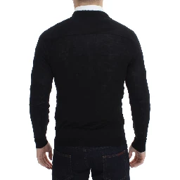 Black Fine Wool Button Cardigan