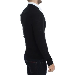 Black Fine Wool Button Cardigan