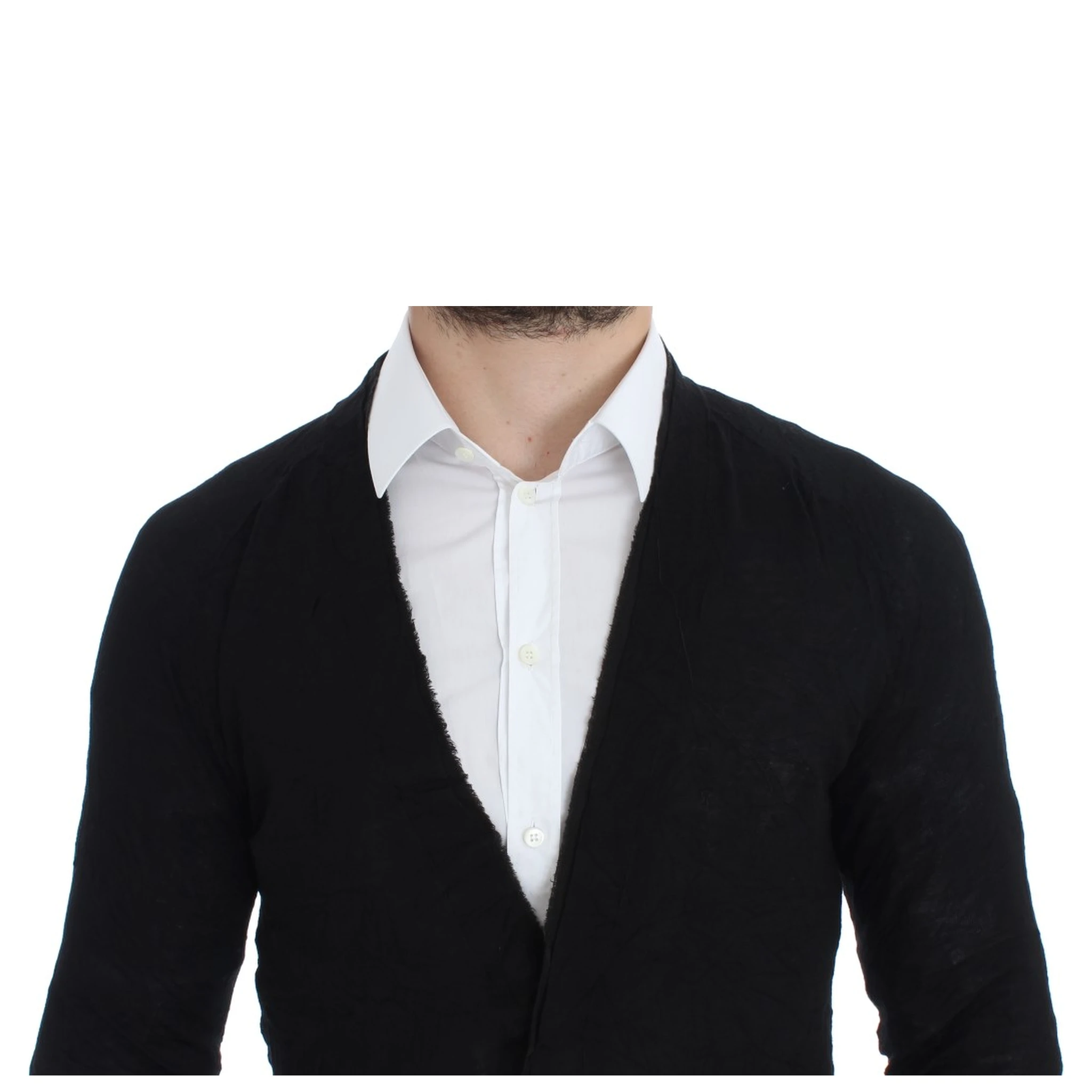Black Fine Wool Button Cardigan