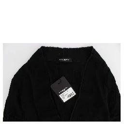 Black Fine Wool Button Cardigan