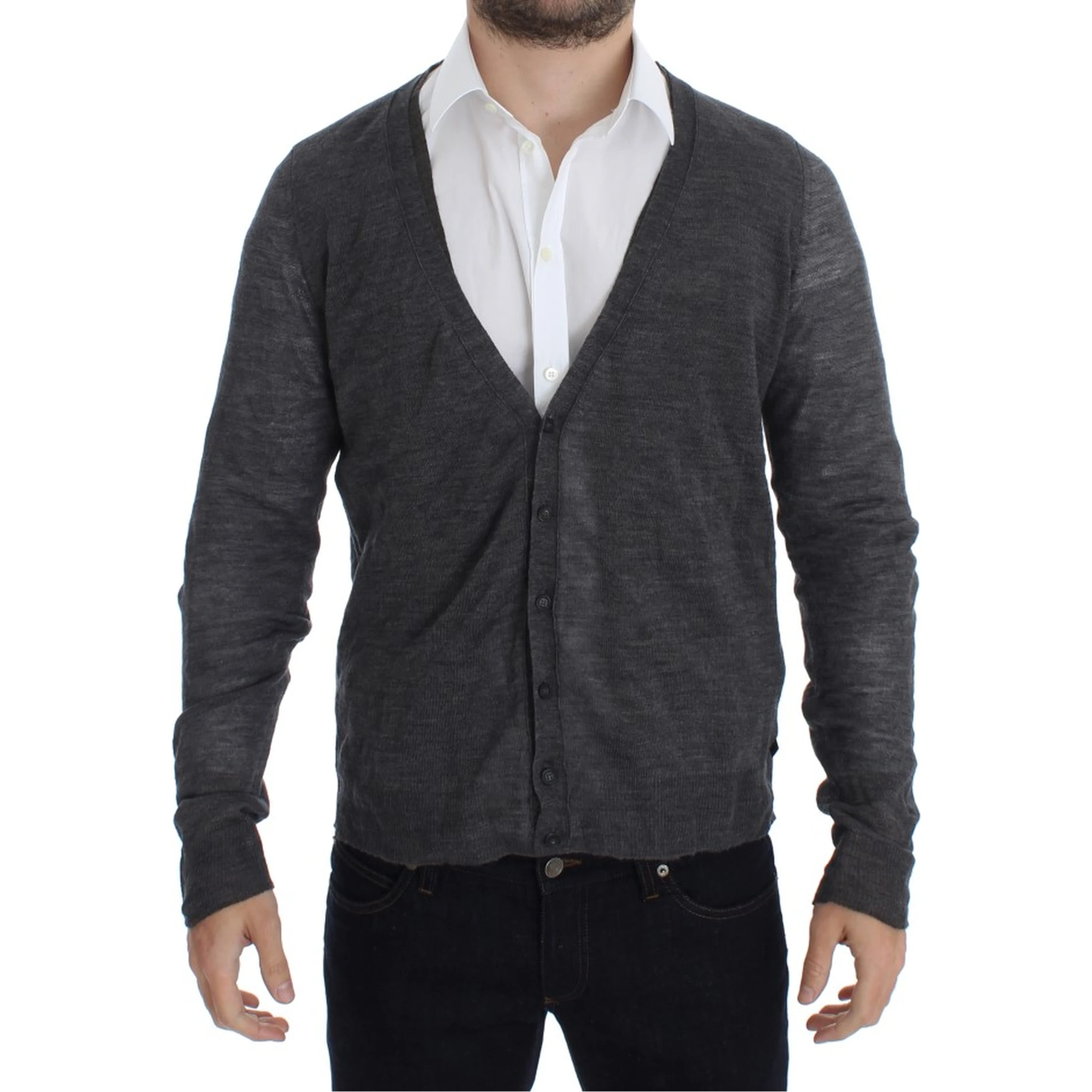 Gray Wool Button Cardigan Sweater