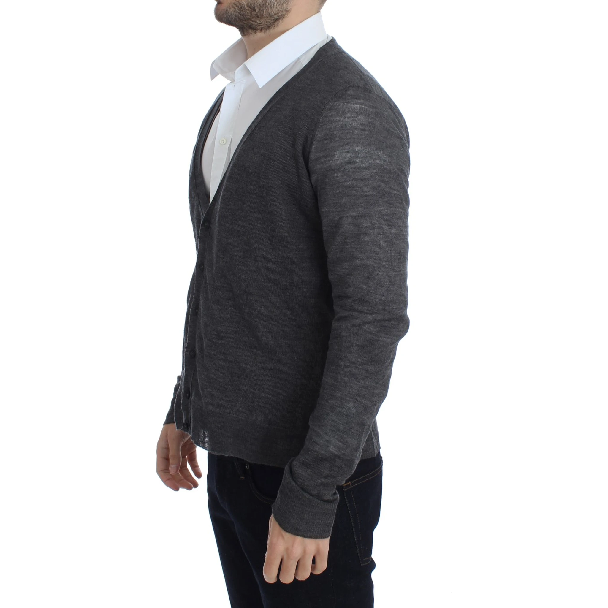 Gray Wool Button Cardigan Sweater