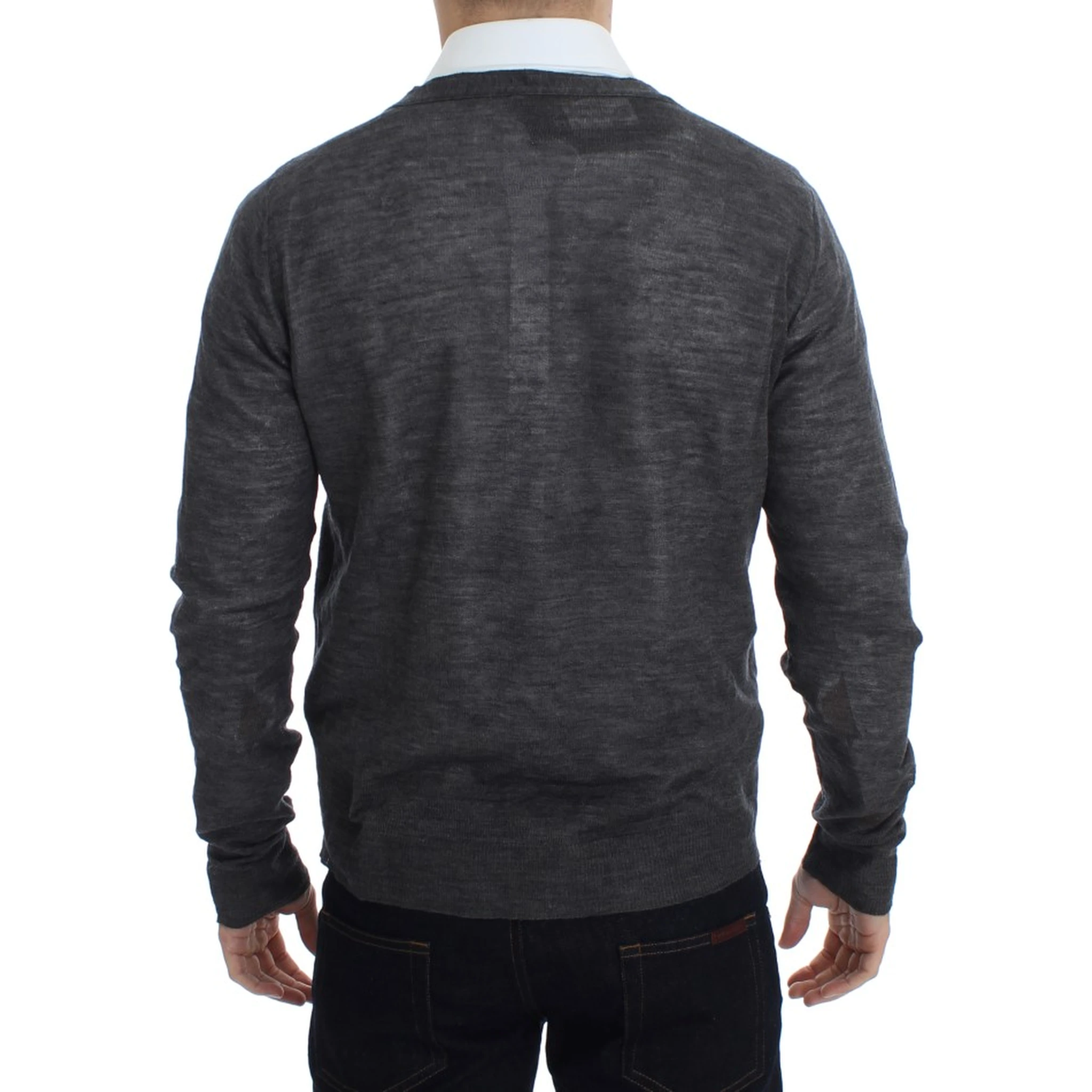 Gray Wool Button Cardigan Sweater