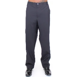 Black Wool Stretch Pleated Pants