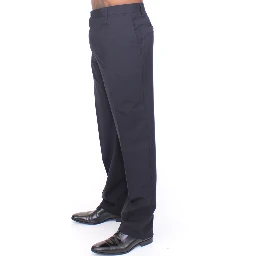 Black Wool Stretch Pleated Pants
