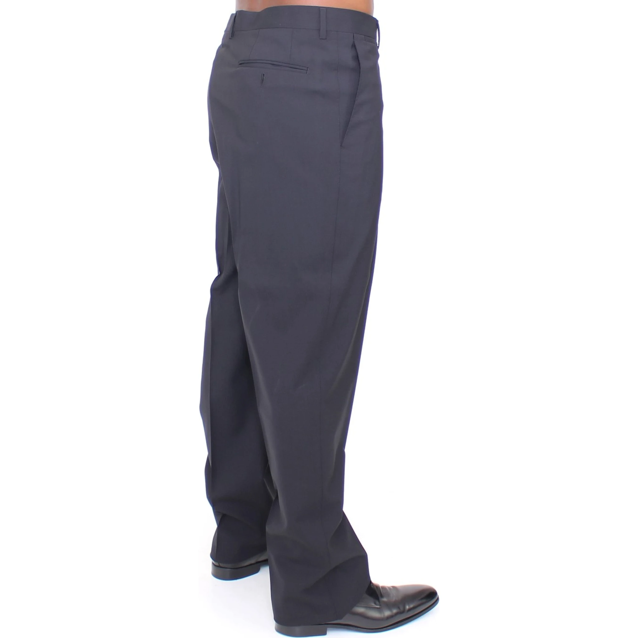 Black Wool Stretch Pleated Pants