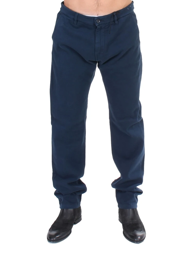 Blue Stretch Straight Fit Pants Chinos
