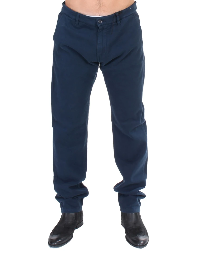 Blue Stretch Straight Fit Pants Chinos