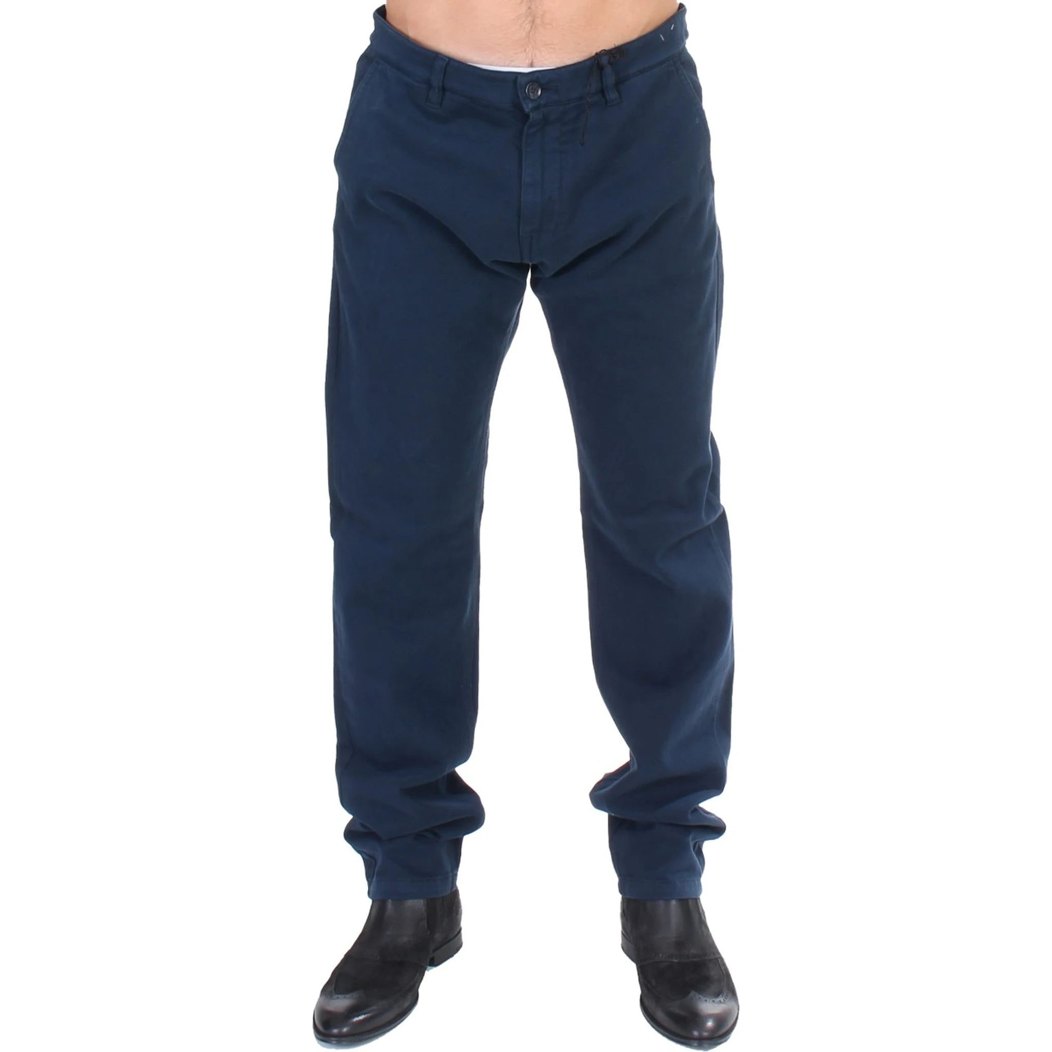 Blue Stretch Straight Fit Pants Chinos