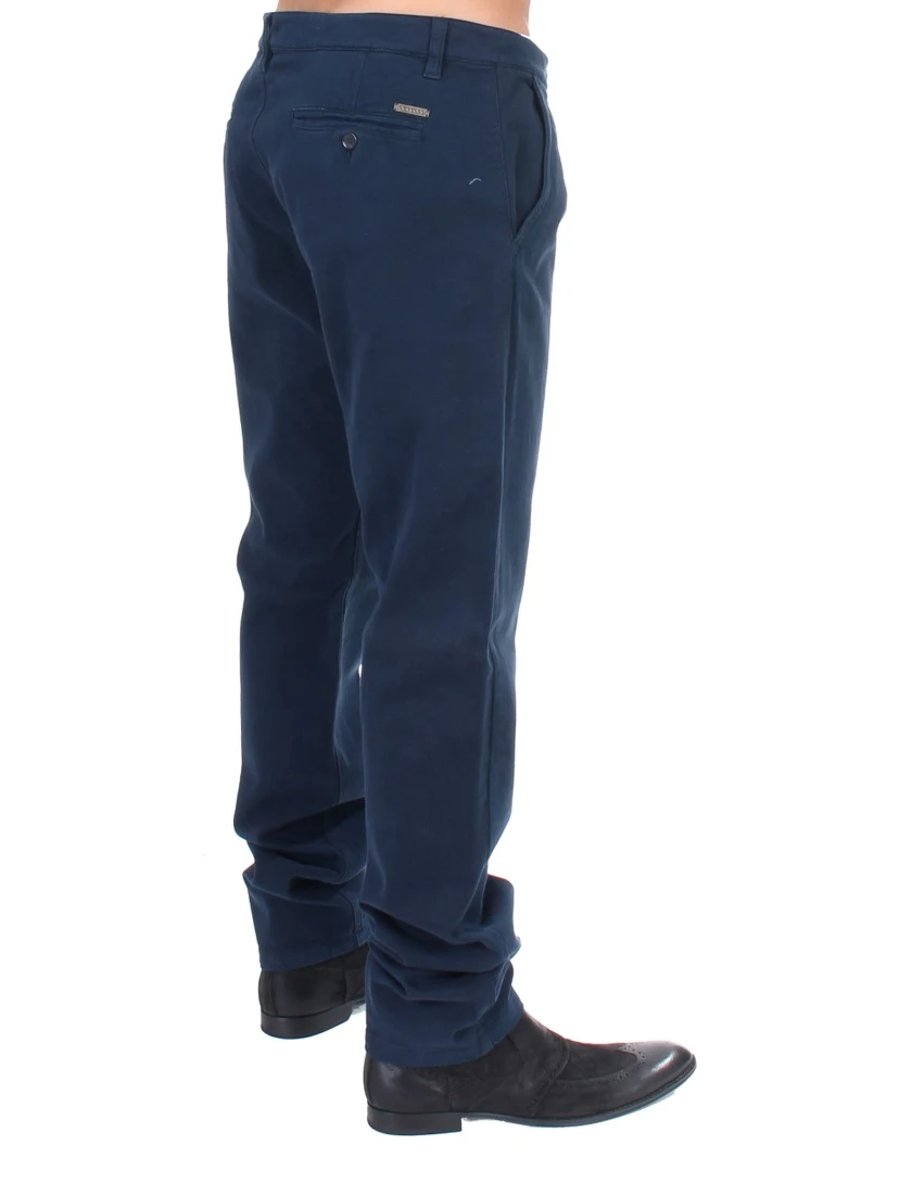 Blue Stretch Straight Fit Pants Chinos