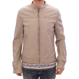 Beige Leather Jacket Biker Coat