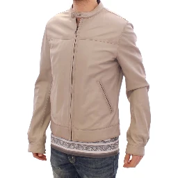 Beige Leather Jacket Biker Coat