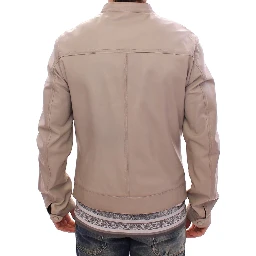 Beige Leather Jacket Biker Coat