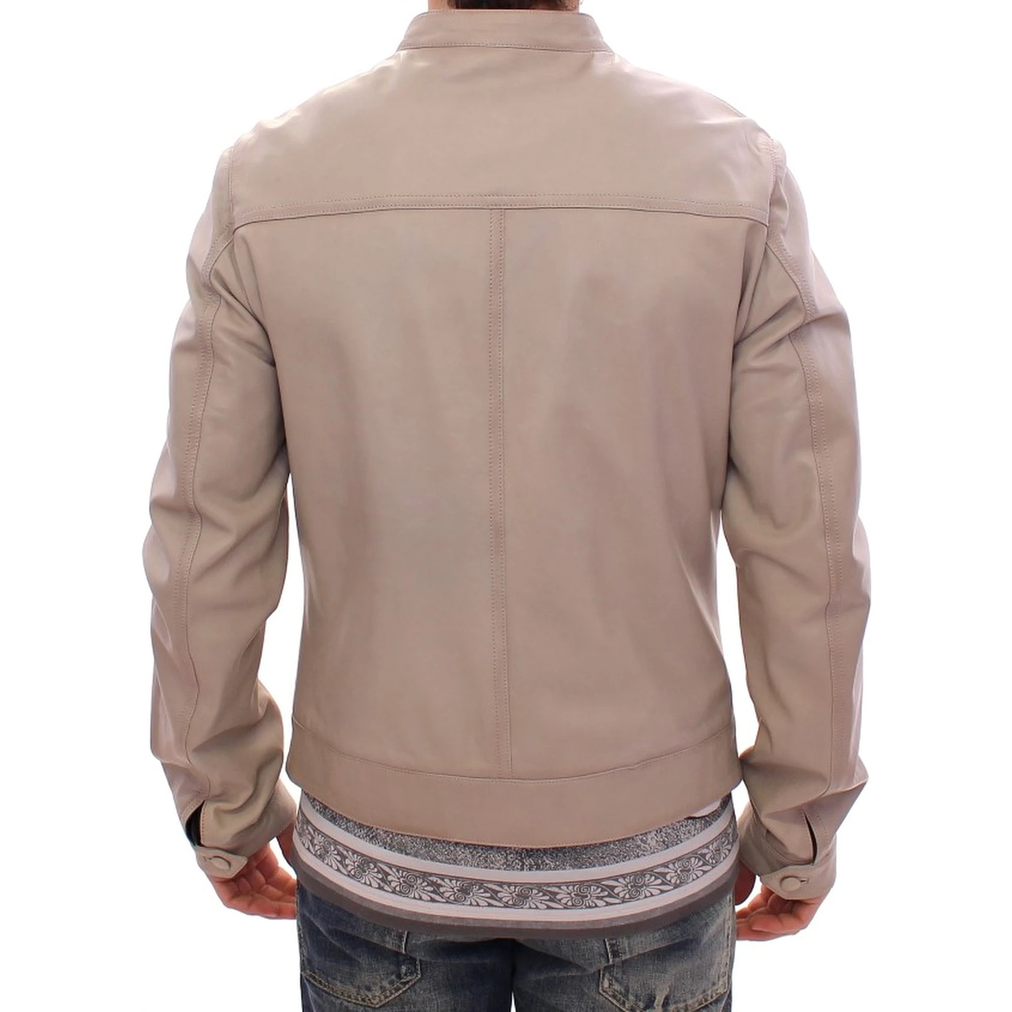Beige Leather Jacket Biker Coat