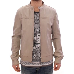 Beige Leather Jacket Biker Coat