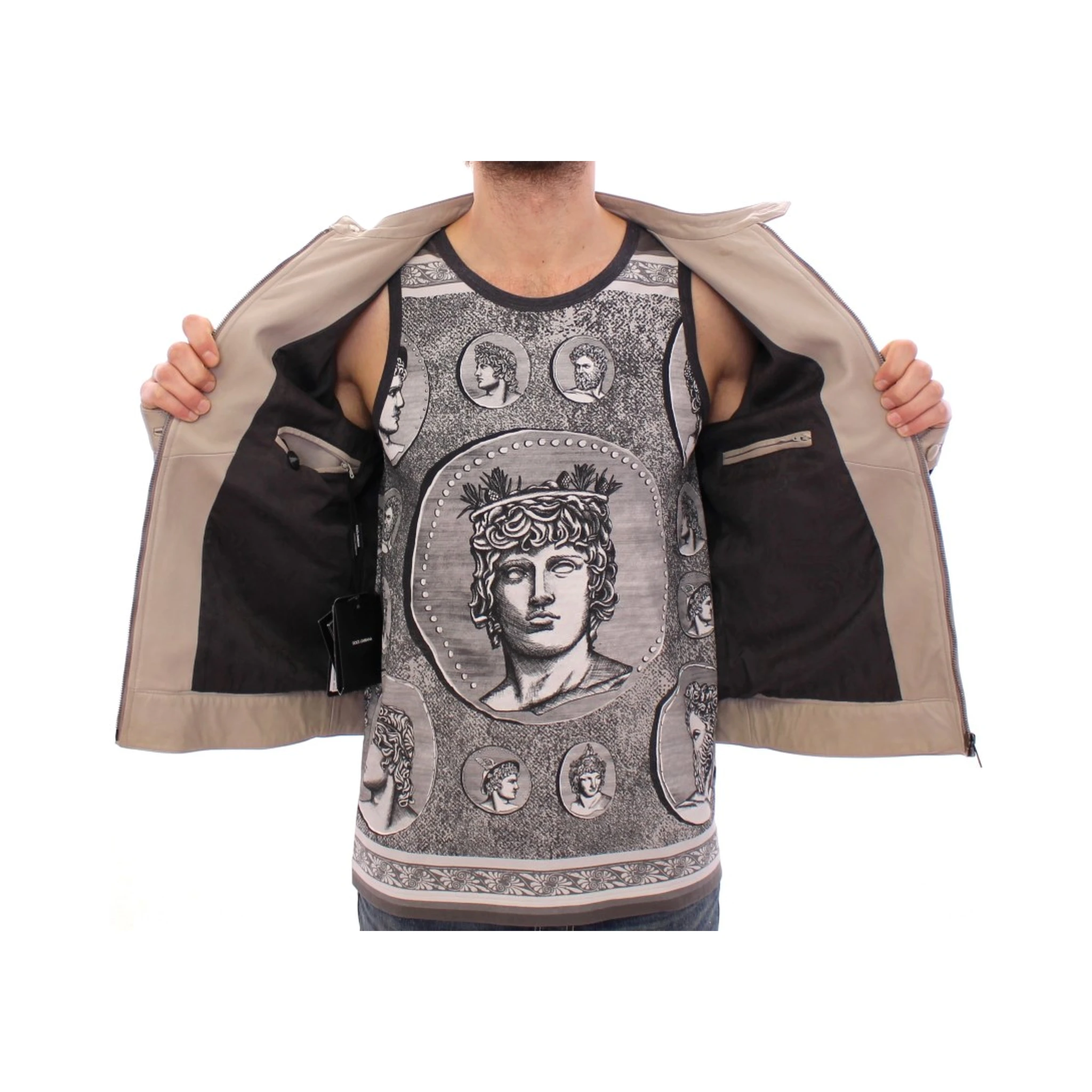 Beige Leather Jacket Biker Coat