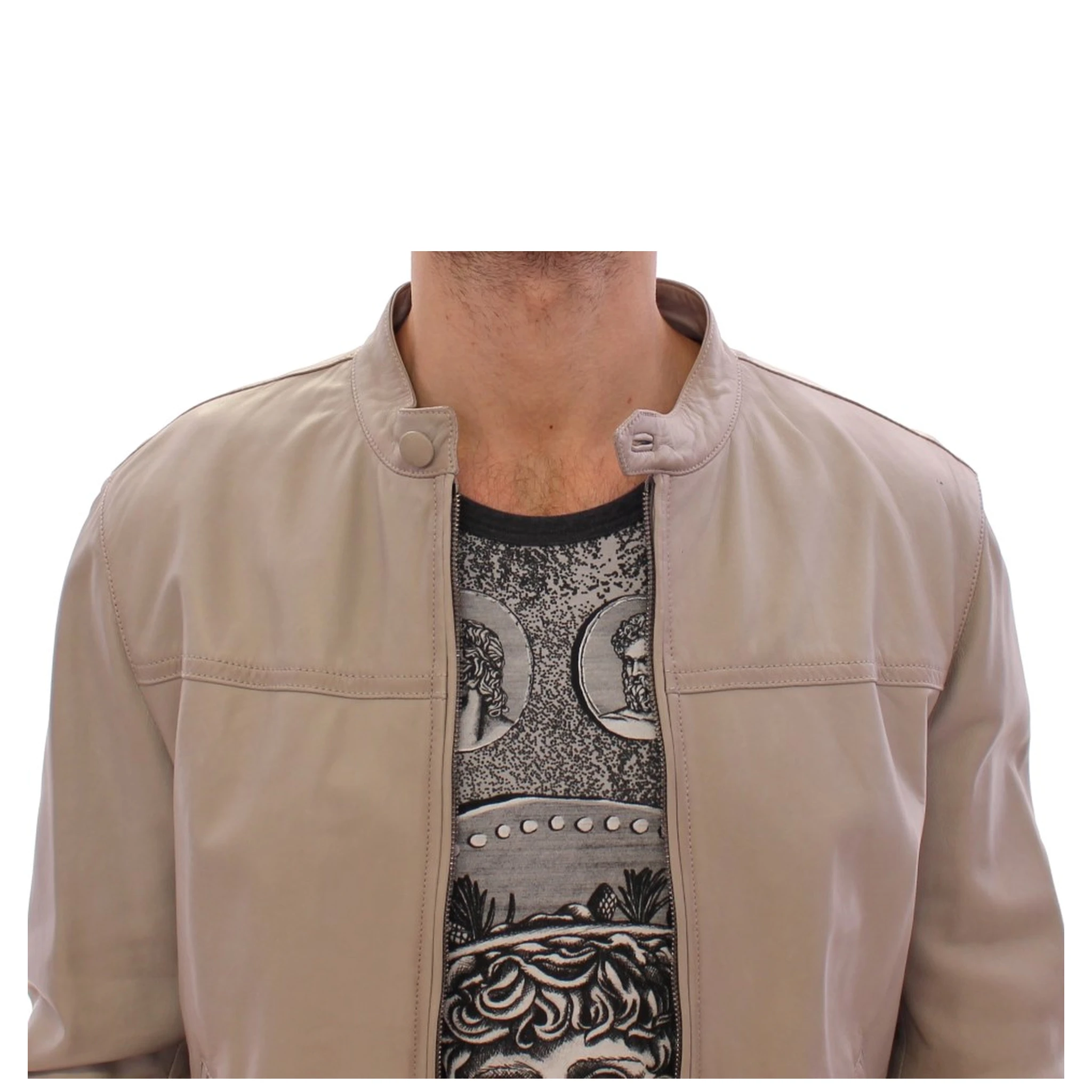 Beige Leather Jacket Biker Coat
