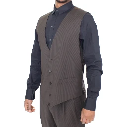 Brown Striped Stretch Dress Vest