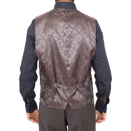 Brown Striped Stretch Dress Vest