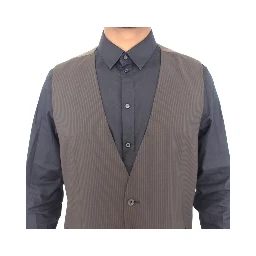 Brown Striped Stretch Dress Vest