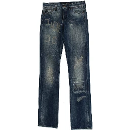 Blue Wash Torn Cotton Straight Fit Jeans