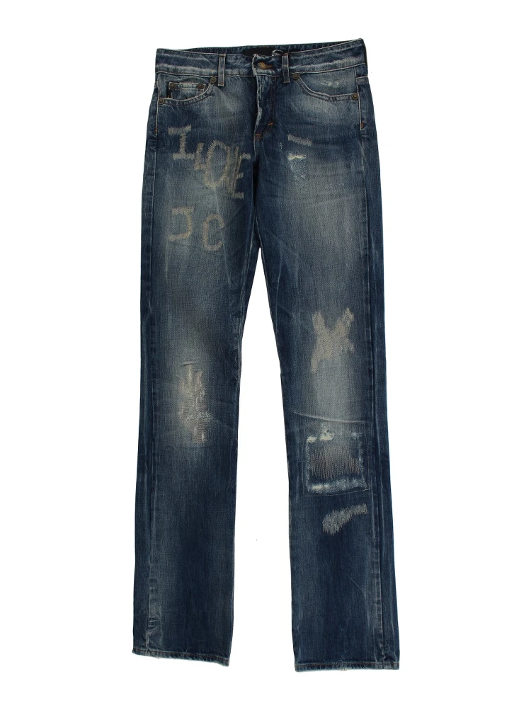 Blue Wash Torn Cotton Straight Fit Jeans