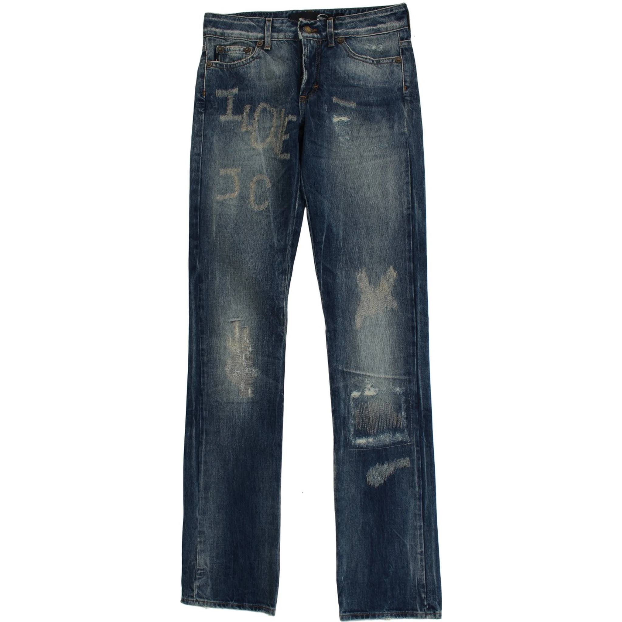 Blue Wash Torn Cotton Straight Fit Jeans