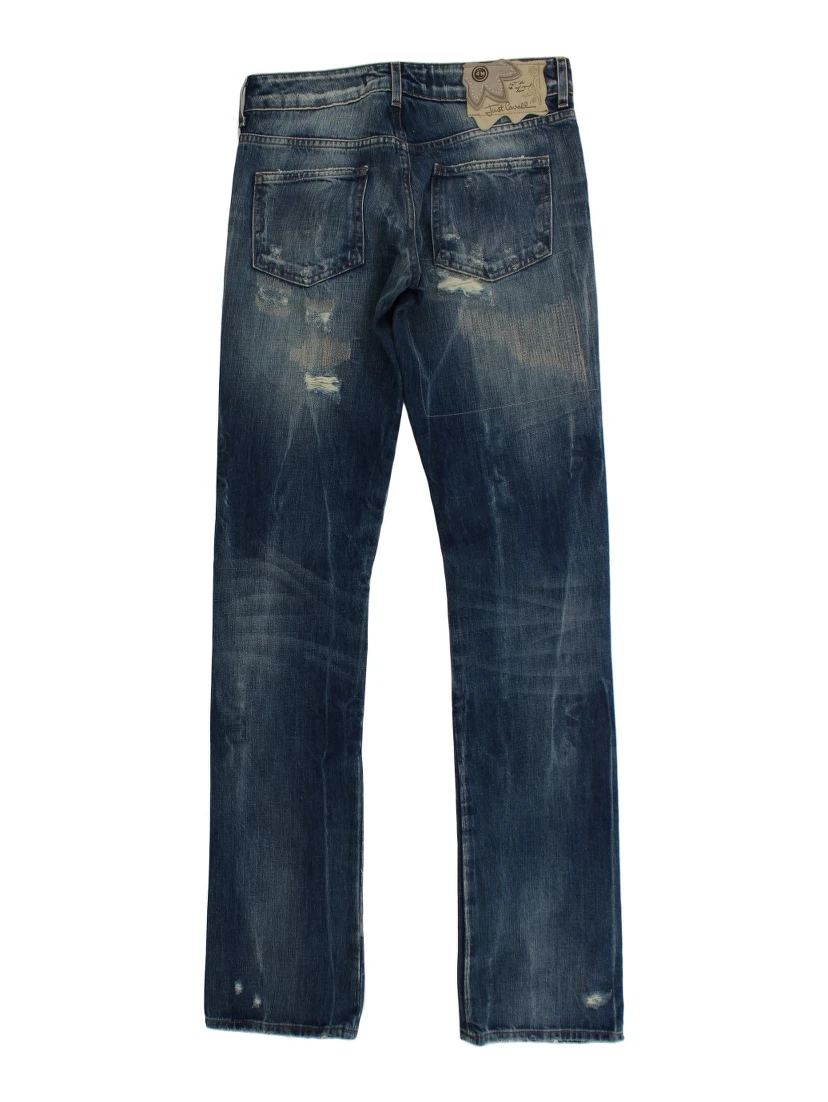Blue Wash Torn Cotton Straight Fit Jeans