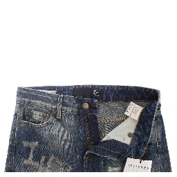 Blue Wash Torn Cotton Straight Fit Jeans