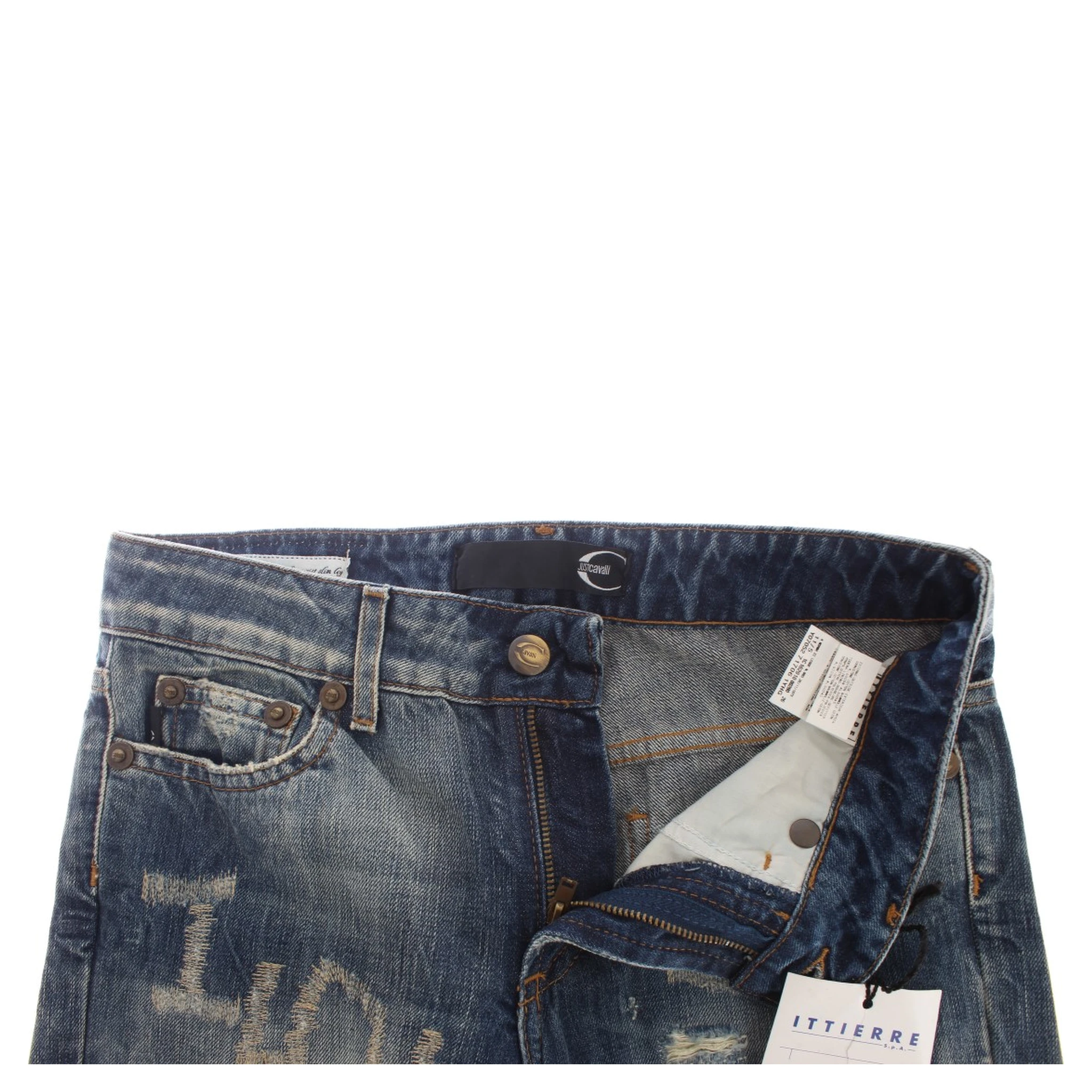 Blue Wash Torn Cotton Straight Fit Jeans