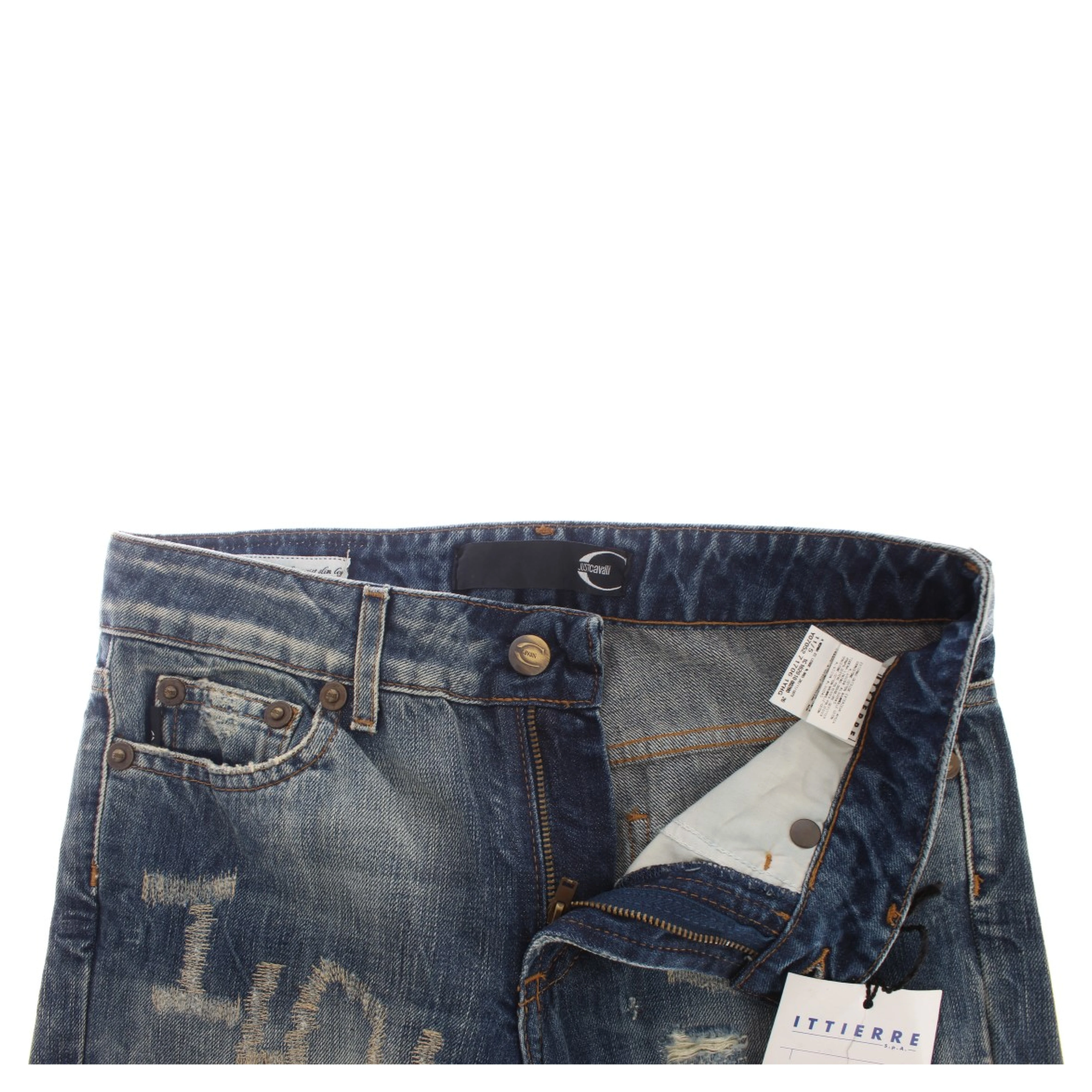 Blue Wash Torn Cotton Straight Fit Jeans