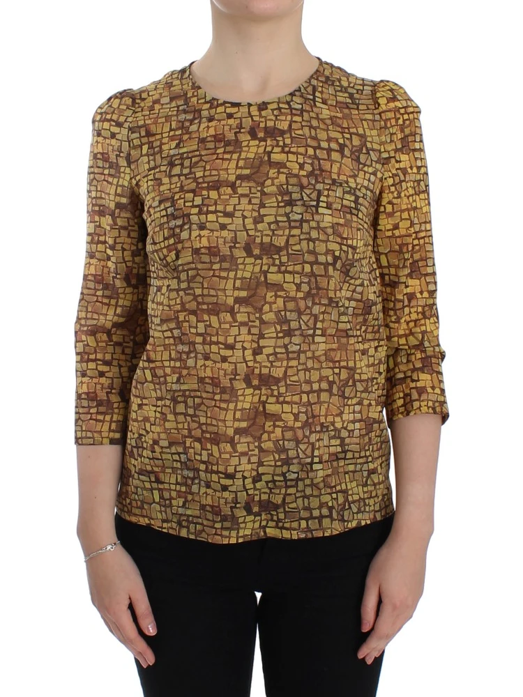 Multicolor Mosaic Print Silk Blouse T-shirt