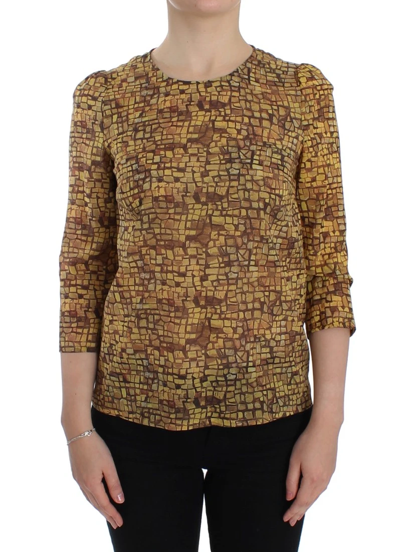 Multicolor Mosaic Print Silk Blouse T-shirt