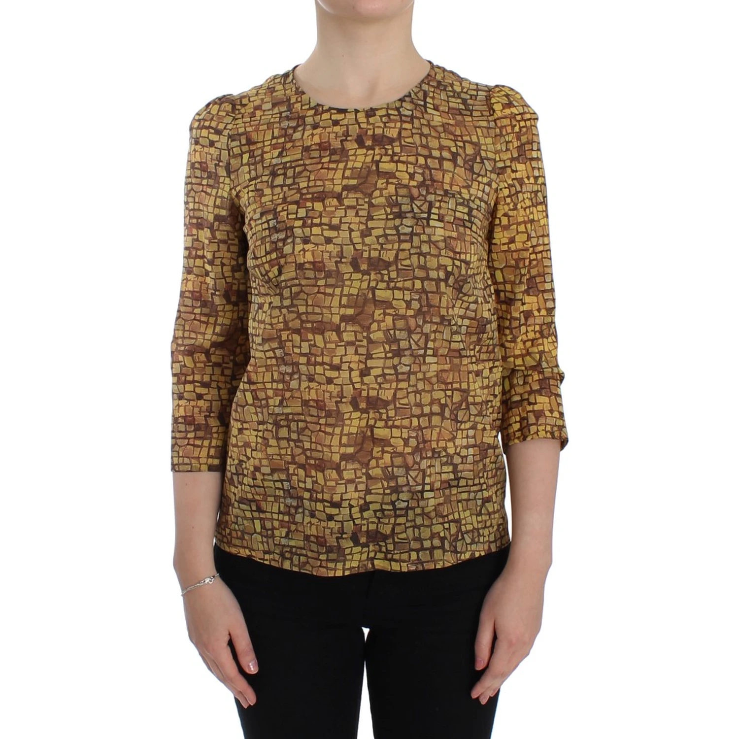 Multicolor Mosaic Print Silk Blouse T-shirt