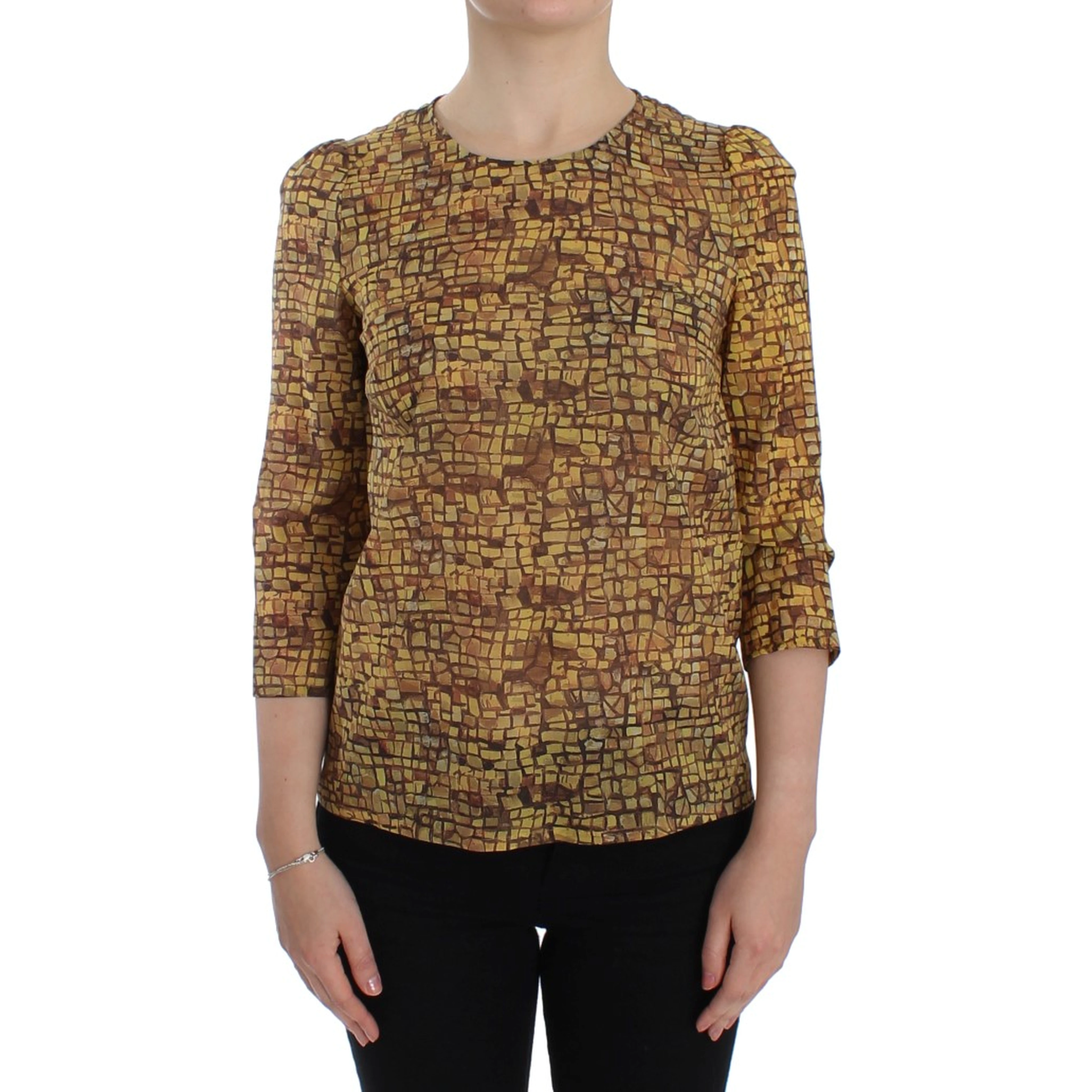 Multicolor Mosaic Print Silk Blouse T-shirt