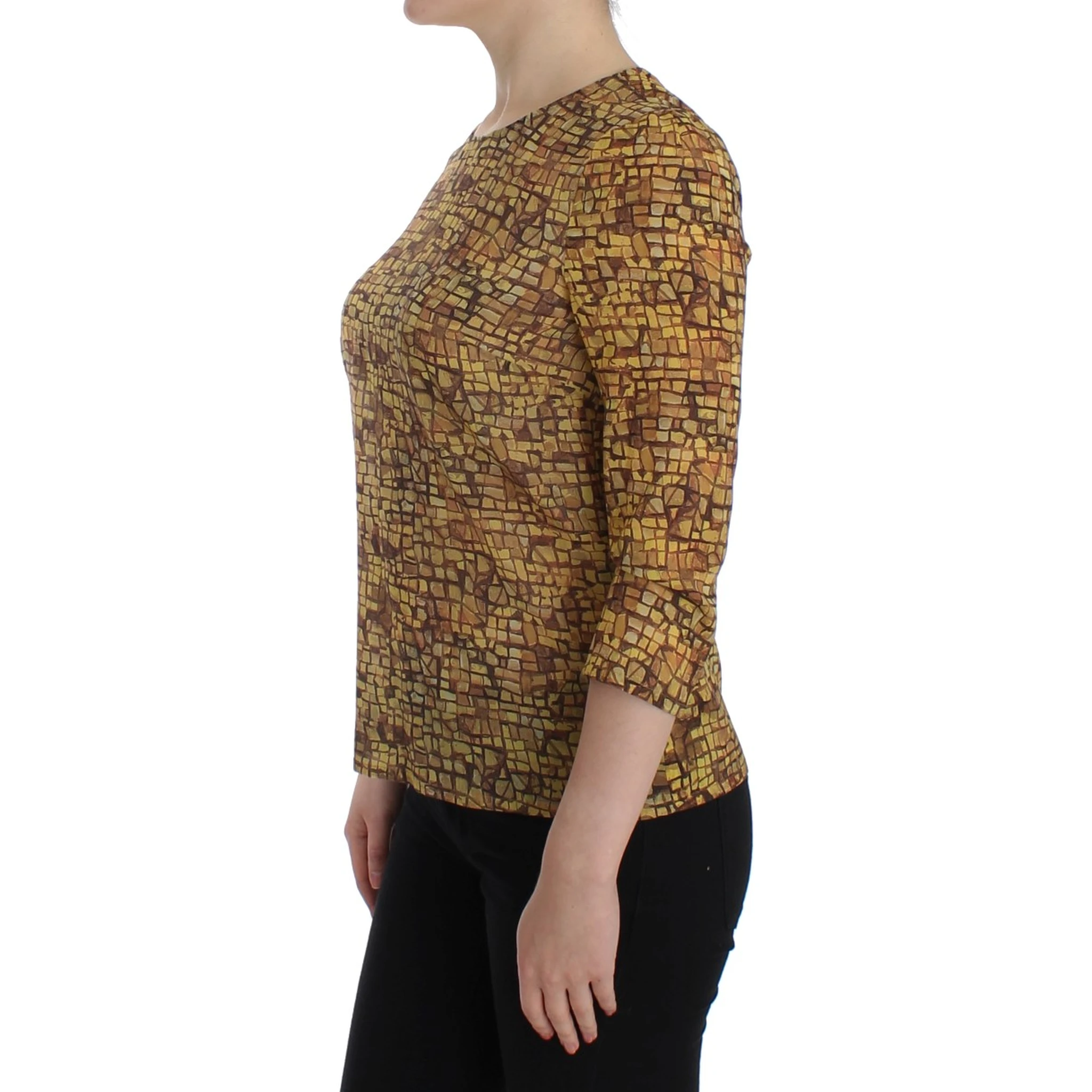 Multicolor Mosaic Print Silk Blouse T-shirt