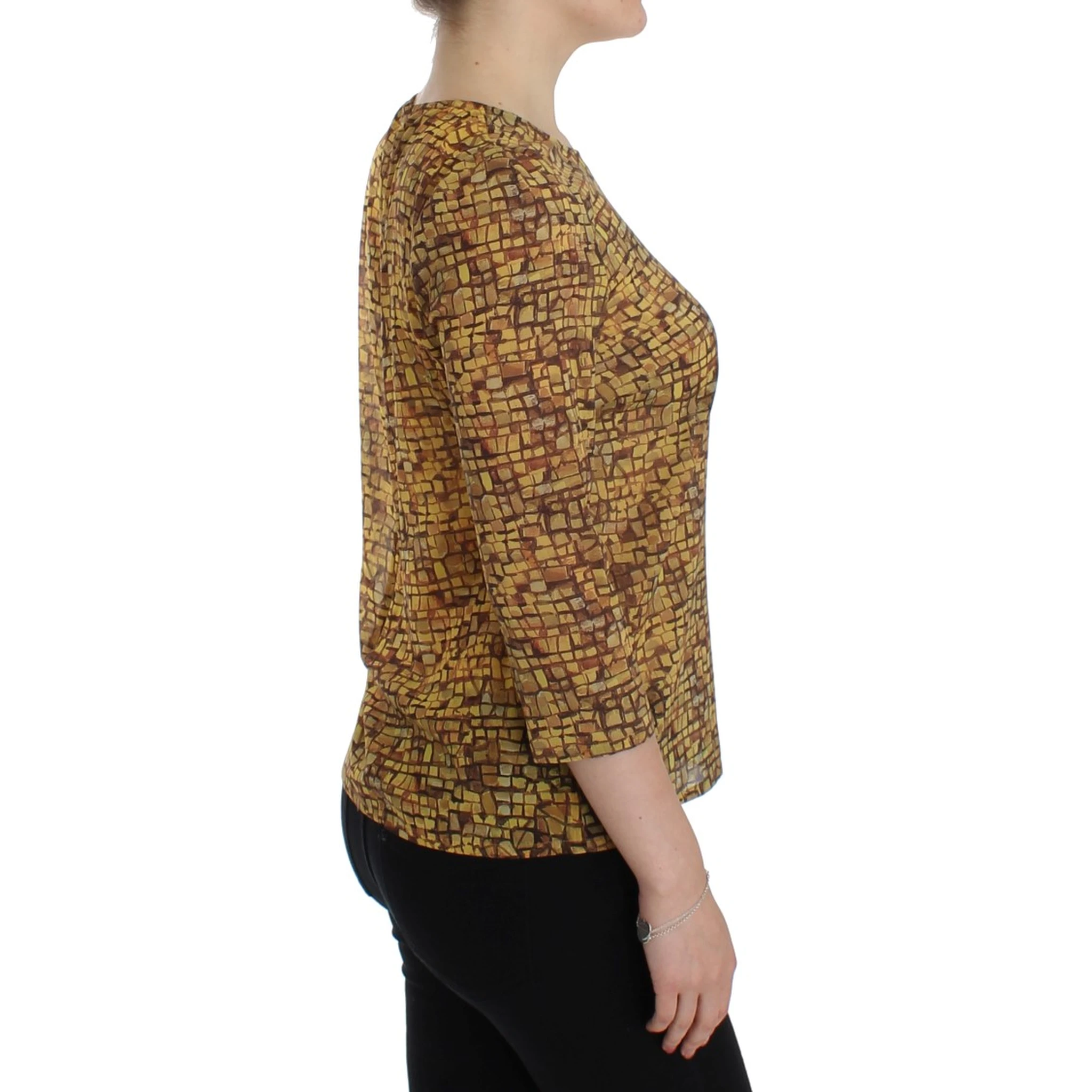 Multicolor Mosaic Print Silk Blouse T-shirt