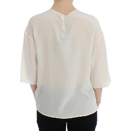 White Sequined Key Silk Blouse T-shirt Top
