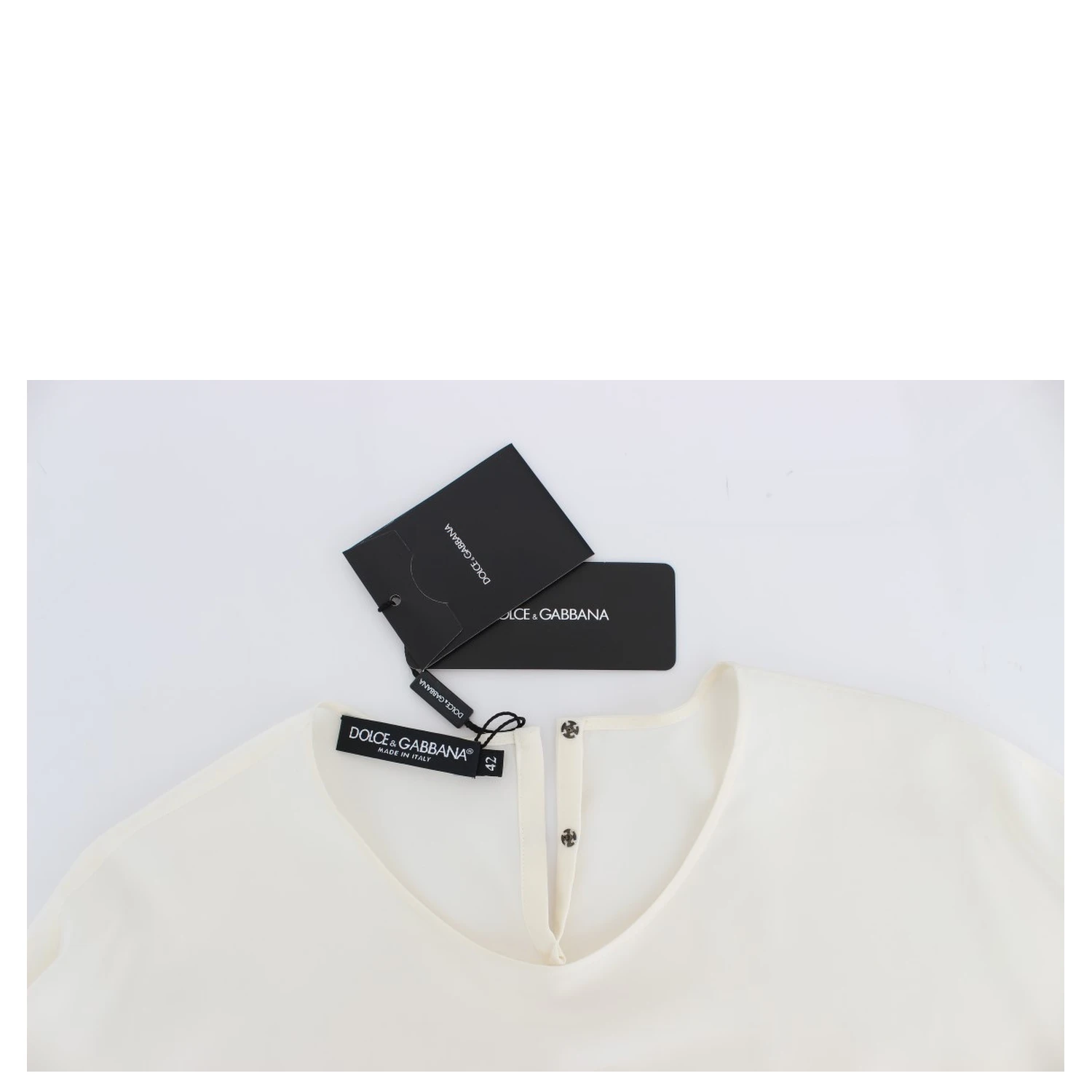 White Sequined Key Silk Blouse T-shirt Top