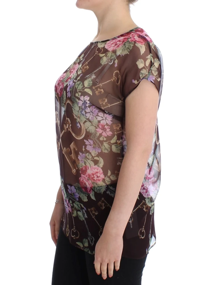 Black Key Floral Print Silk Blouse T-shirt alternative