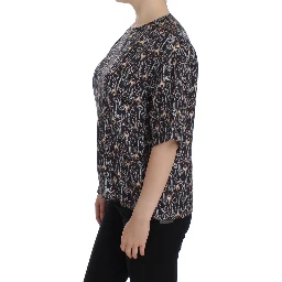 Gray Gold Key Print Silk Blouse T-shirt