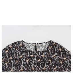 Gray Gold Key Print Silk Blouse T-shirt