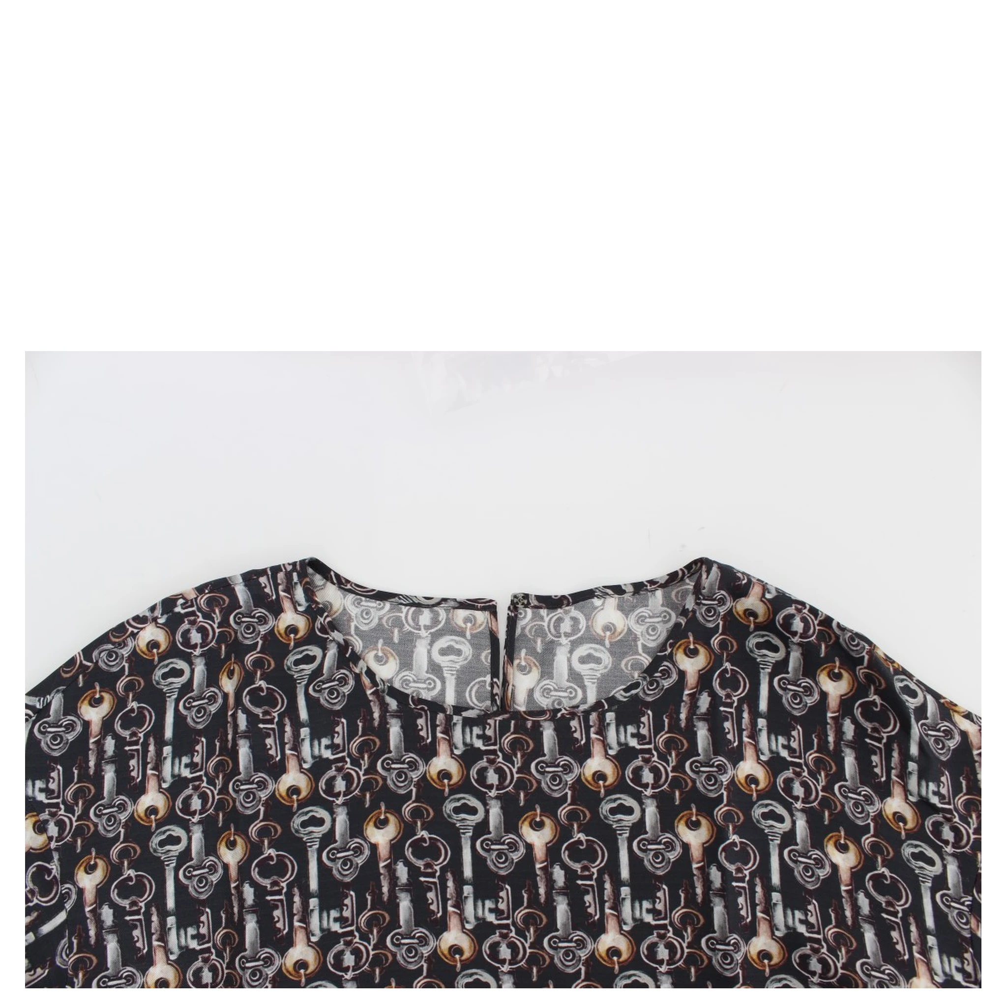 Gray Gold Key Print Silk Blouse T-shirt